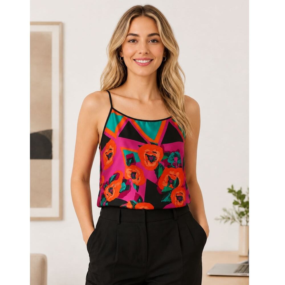 NWT Bisou Bisou Tossed Flower Silky Camisole Tank Top S